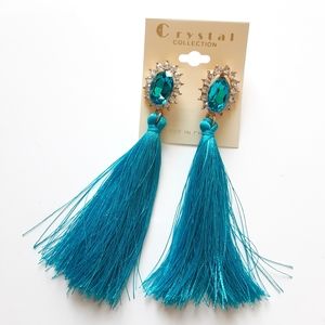 Crystal Collection Turquoise Tassel Earrings